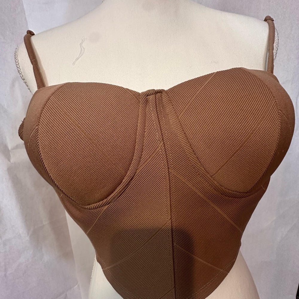 Haute Monde Tan Bustier Crop Top - Picture 5 of 6
